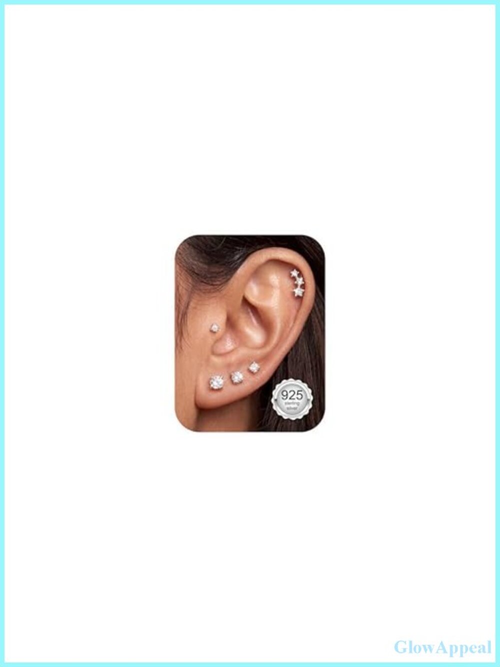 S925 Sterling Silver 5 Pair Stud Earrings Set Hypoallergenic Women Jewelry